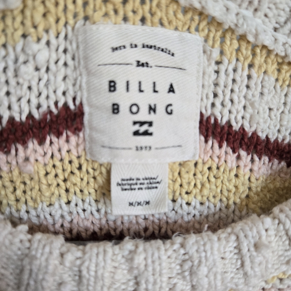Billabong M Medium Easy Going Stripe Sweater Rose Oversized Drop Sleeve Yellow - Picture 3 of 11